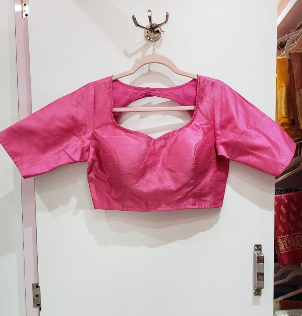 Knock Out Pink Color Raw Silk Blouse