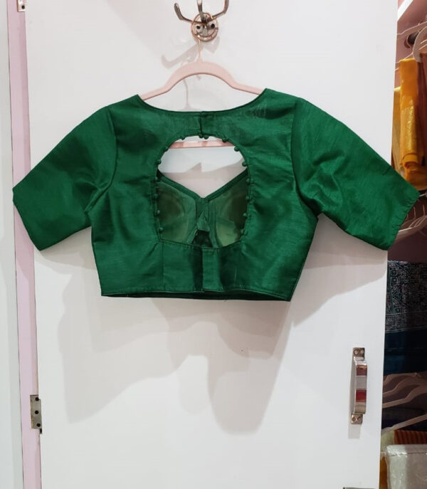 Bottle Green Color Raw Silk Blouse - Image 2
