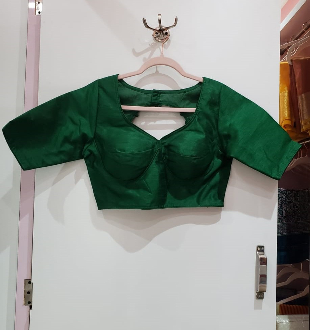 Bottle Green Color Raw Silk Blouse