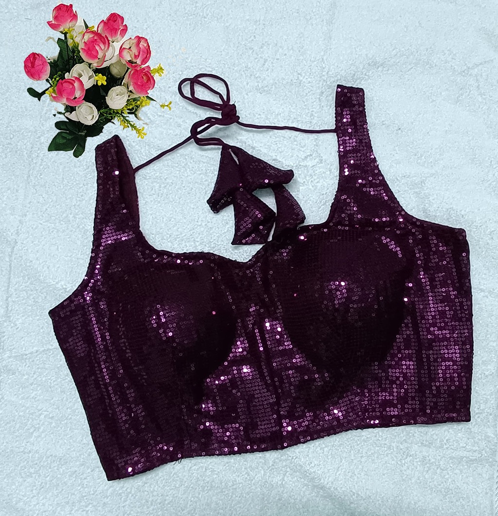 Wine Color Sequin Blouse