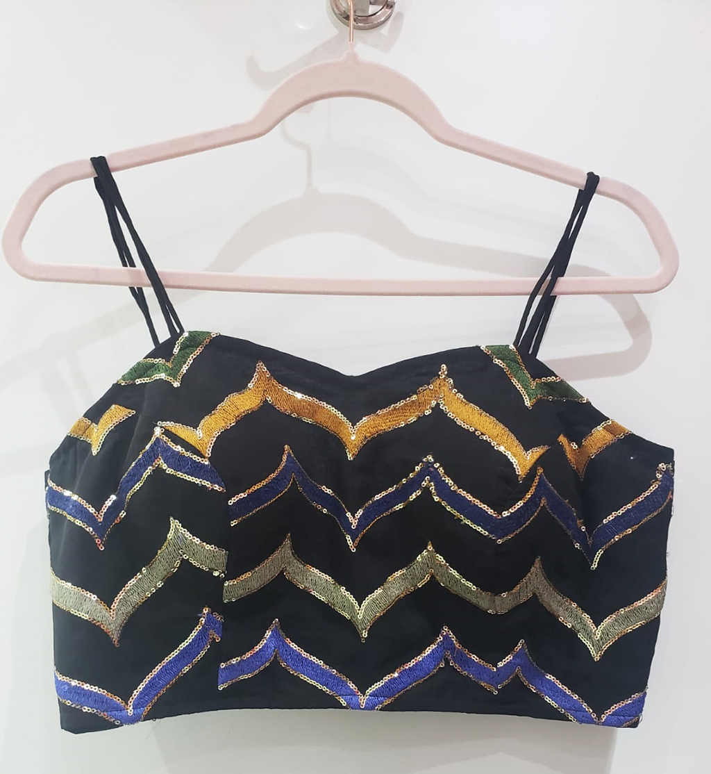 Black Multi Color Georgette Heavy Work Spaghetti Blouse