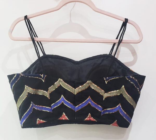 Black Multi Color Georgette Heavy Work Spaghetti Blouse - Image 2