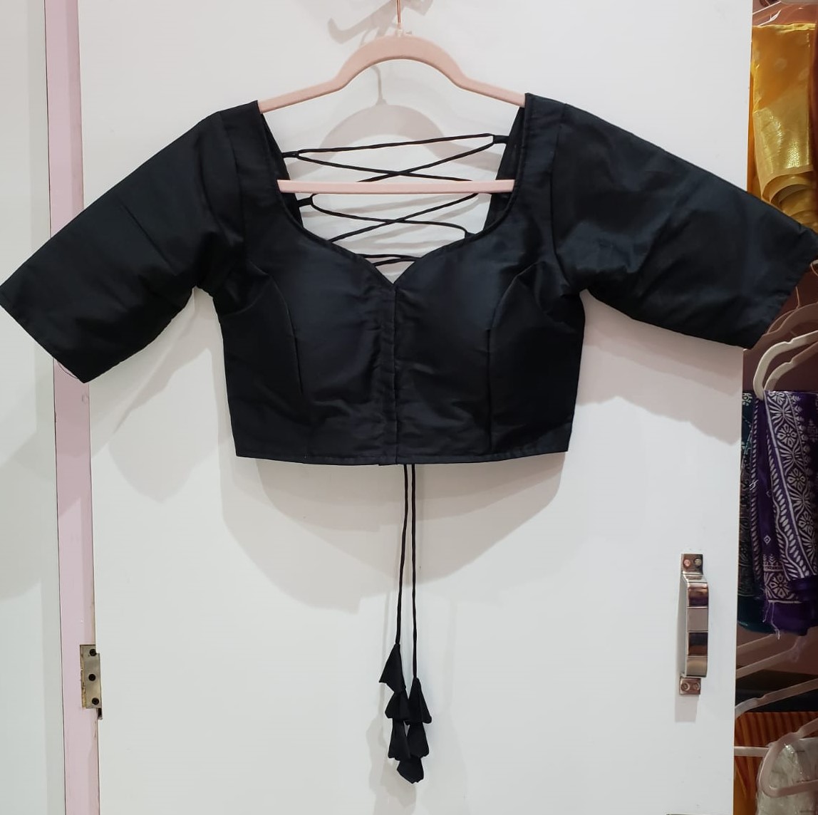 Black Color Raw Silk Blouse