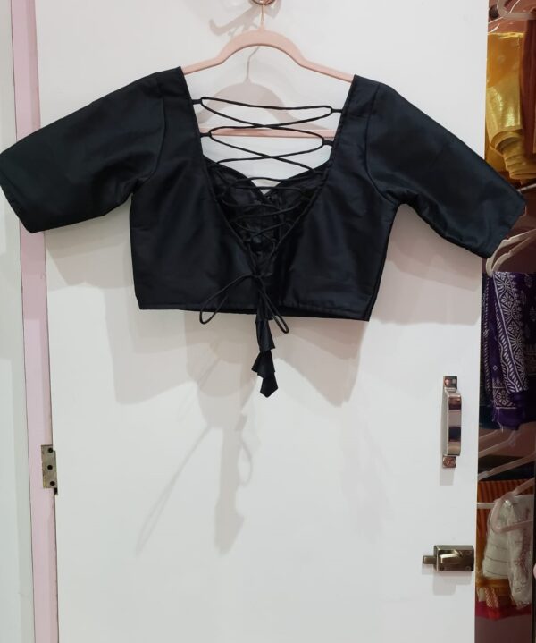 Black Color Raw Silk Blouse - Image 2