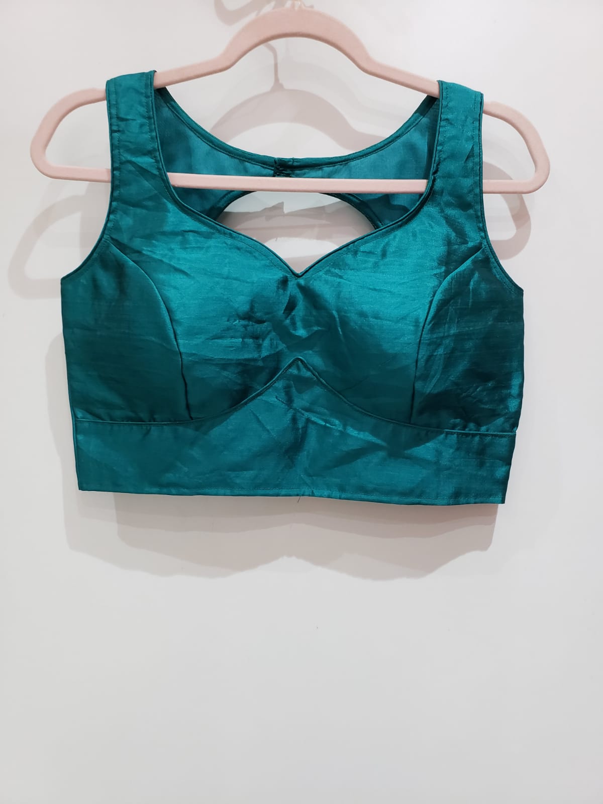 Turquoise Green Color Raw Silk Blouse