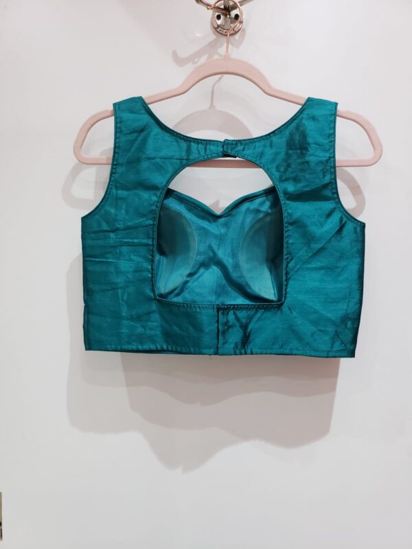Turquoise Green Color Raw Silk Blouse - Image 2