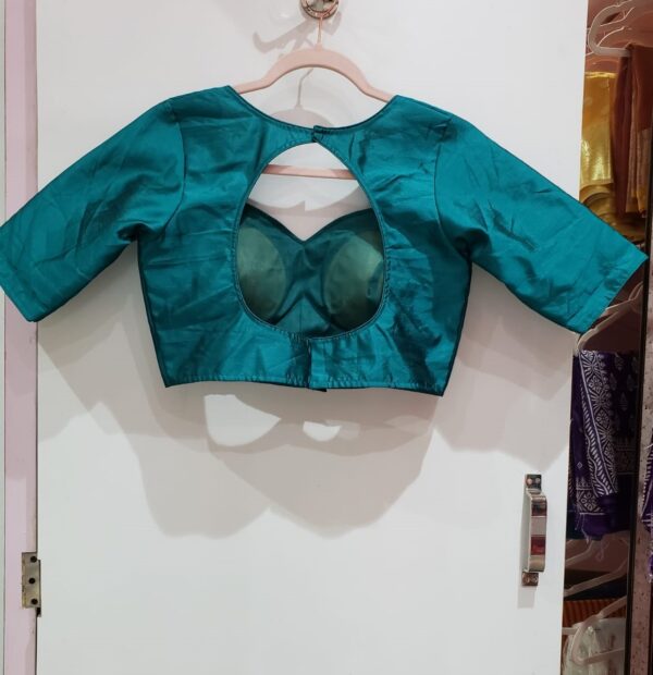 Turquoise Green Color Raw Silk Blouse - Image 2