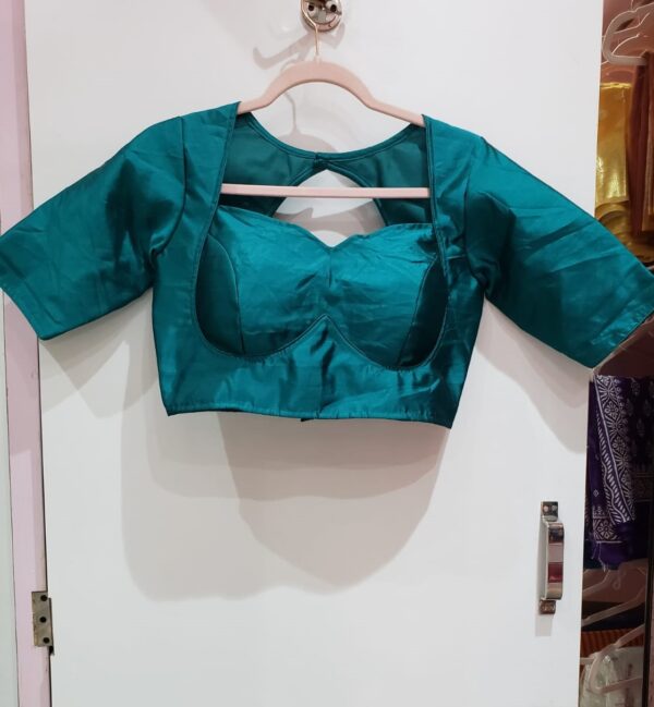 Turquoise Green Color Raw Silk Blouse