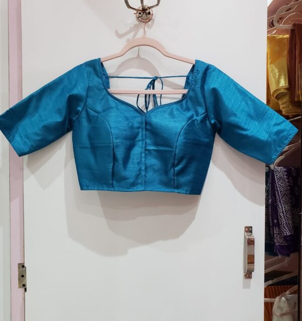Turquoise Blue Color Raw Silk Blouse