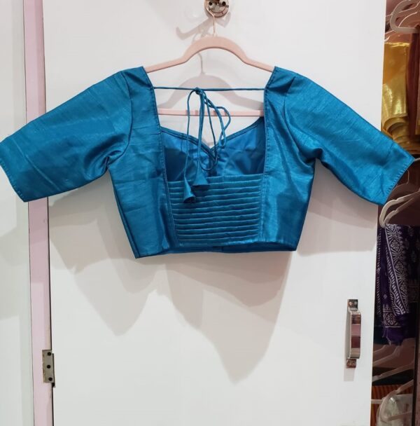 Turquoise Blue Color Raw Silk Blouse - Image 2