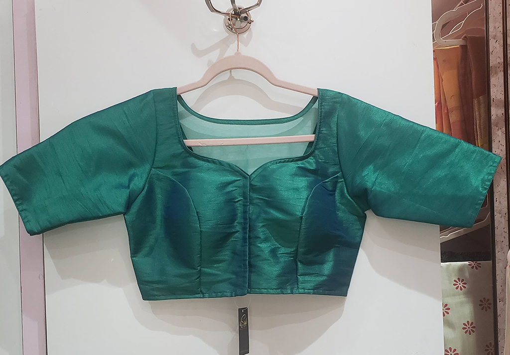 Viridian Green Dual Tone Raw Silk Blouse