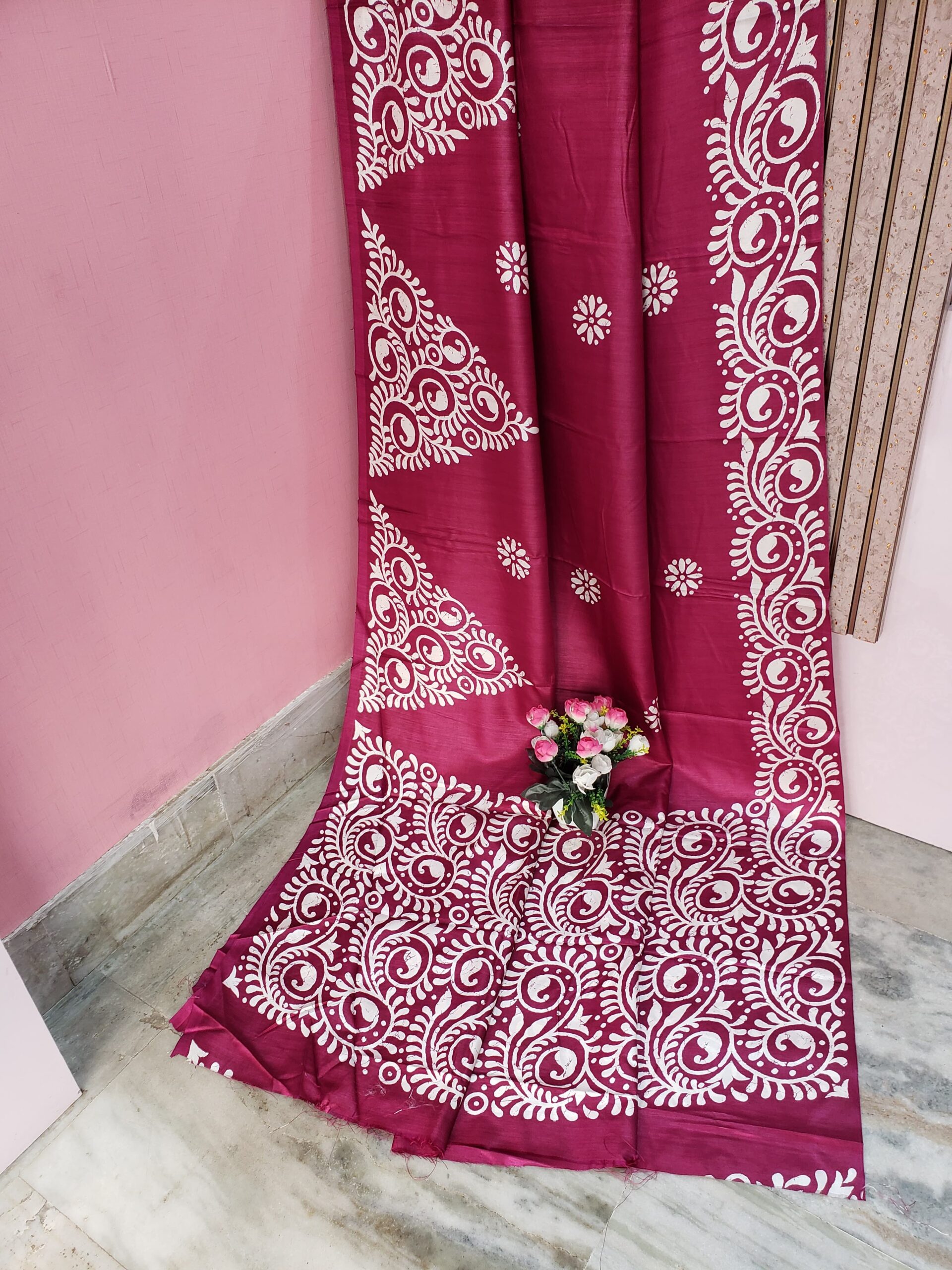 Magenta Color Printed Silk Saree