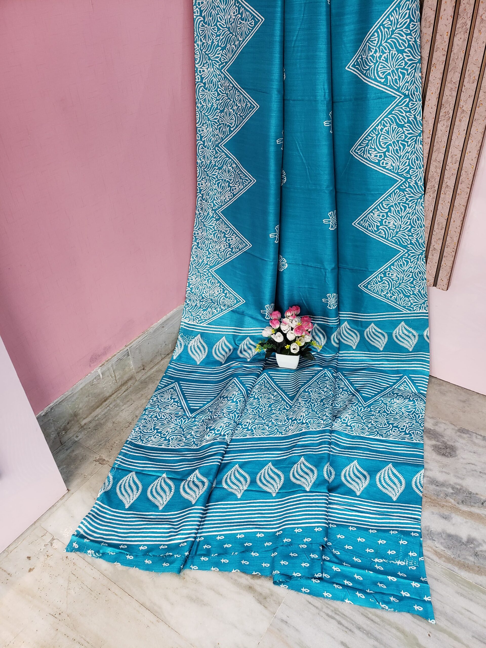 Sky Blue Color Printed Silk Saree
