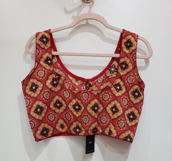 Red Multi Color Cotton Ajrakh Printed Blouse - Image 2