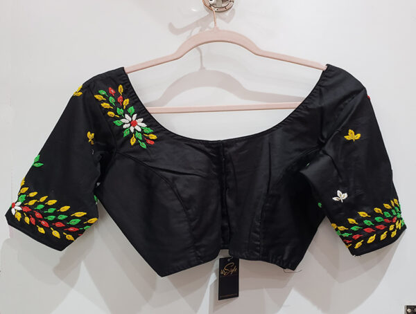 Black Multi Color Hand Embroidered Malai Cotton Blouse