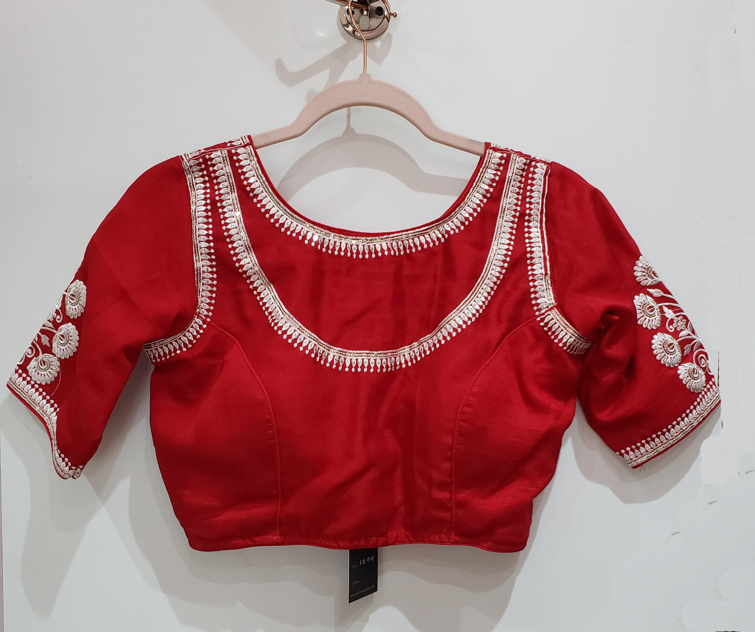Red Color Hand Embroidered Malai Cotton Blouse