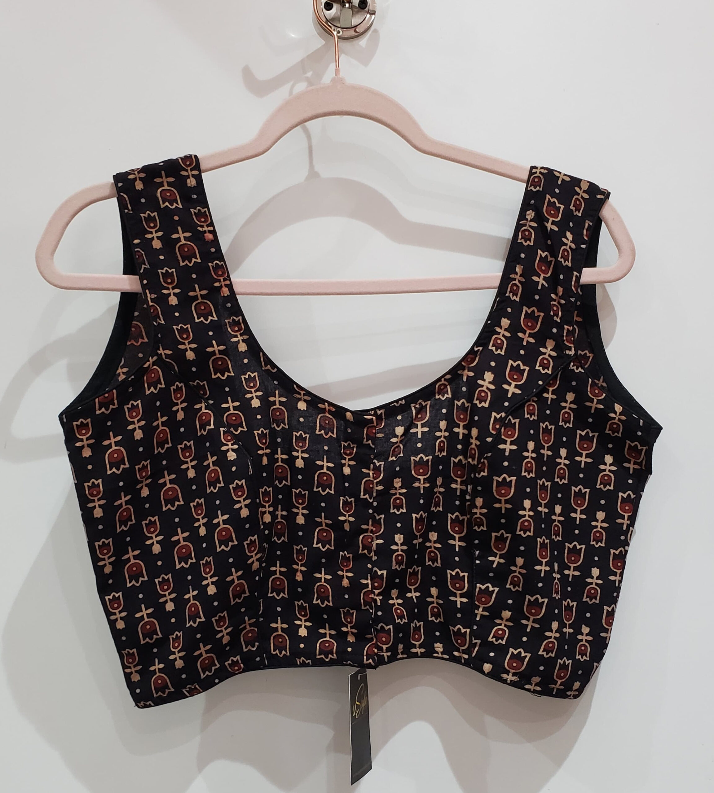 Black Multi Color Cotton Ajrakh Printed Blouse