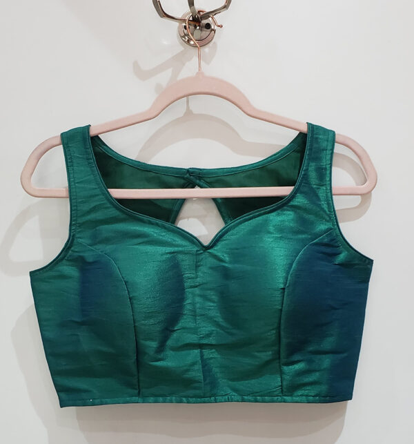 Viridian Green Dual Tone Raw Silk Blouse