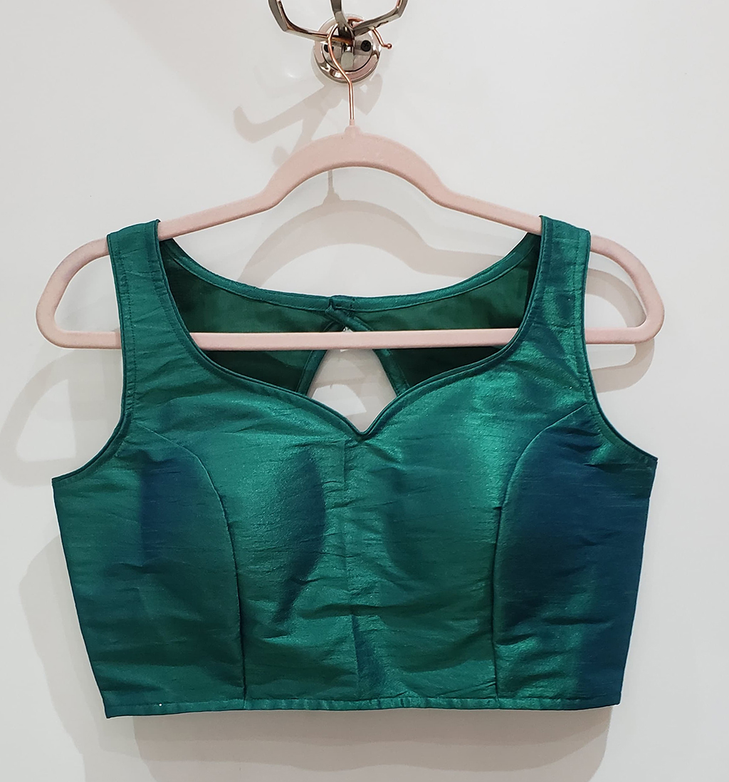 Viridian Green Dual Tone Raw Silk Blouse