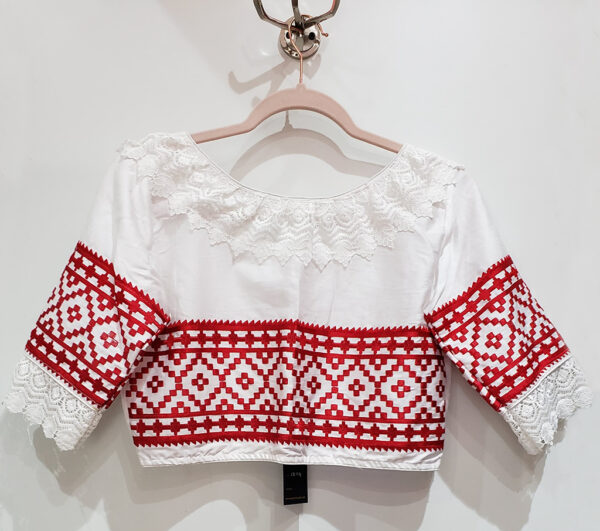 White & Red Color Embroidered Blouse - Image 2