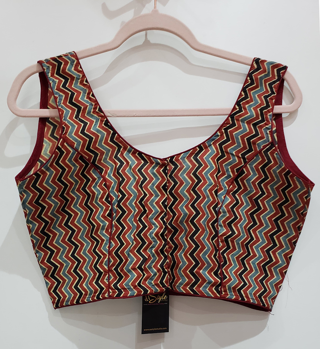 Maroon Multi Color Cotton Printed Blouse