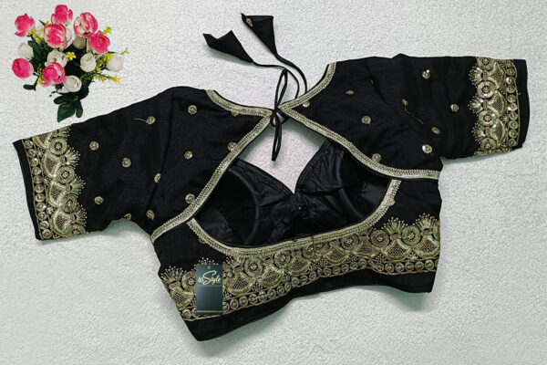 Black Color Vichitra Silk Hand Work Blouse - Image 2