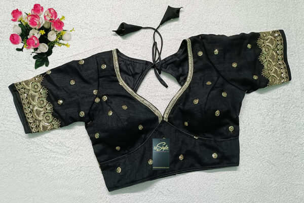 Black Color Vichitra Silk Hand Work Blouse