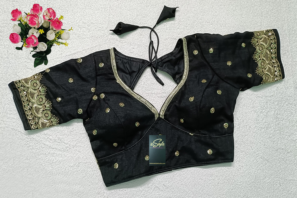 Black Color Vichitra Silk Hand Work Blouse