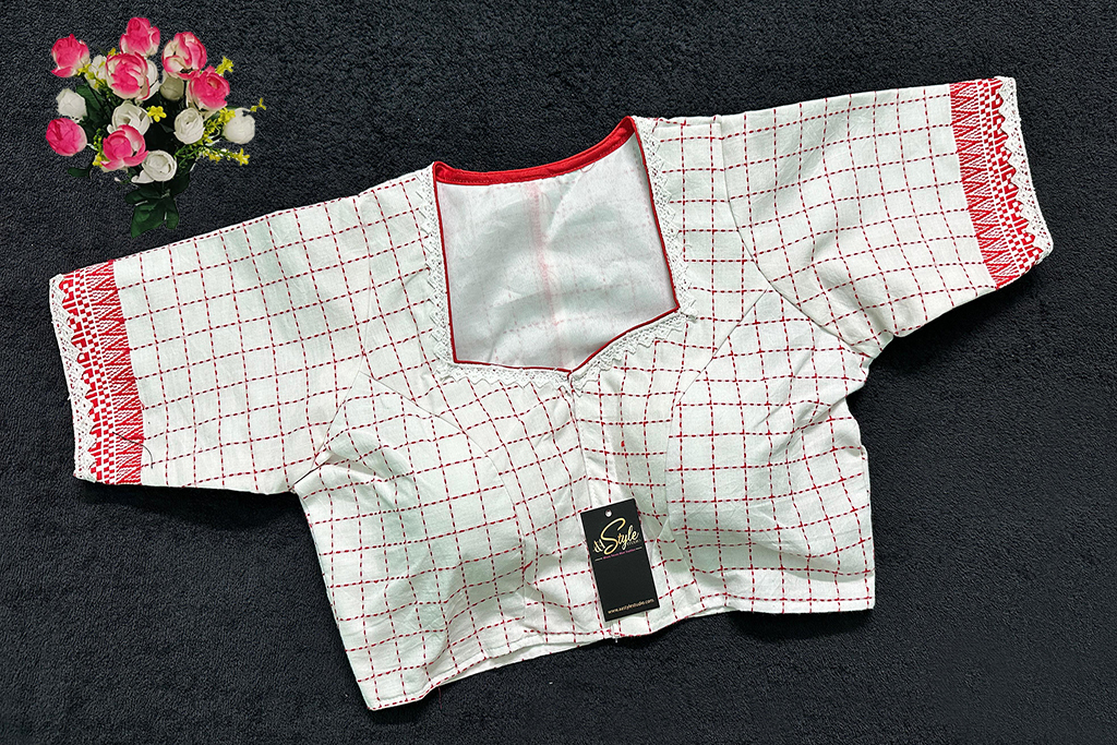 White & Red Color Jamdani Blouse