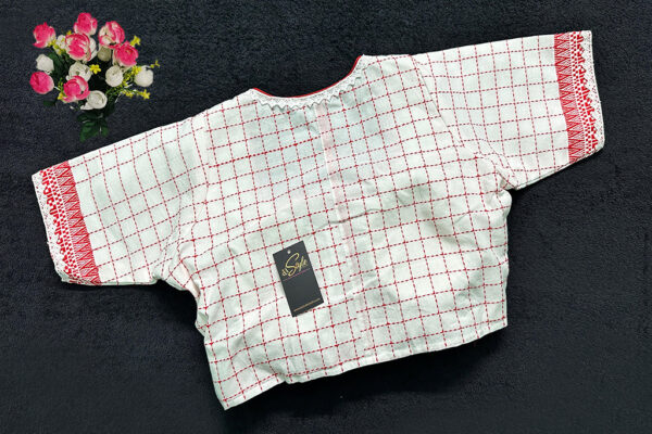 White & Red Color Jamdani Blouse - Image 2
