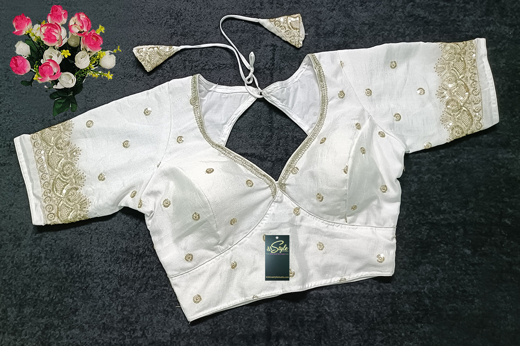 White Color Vichitra Silk Hand Work Blouse