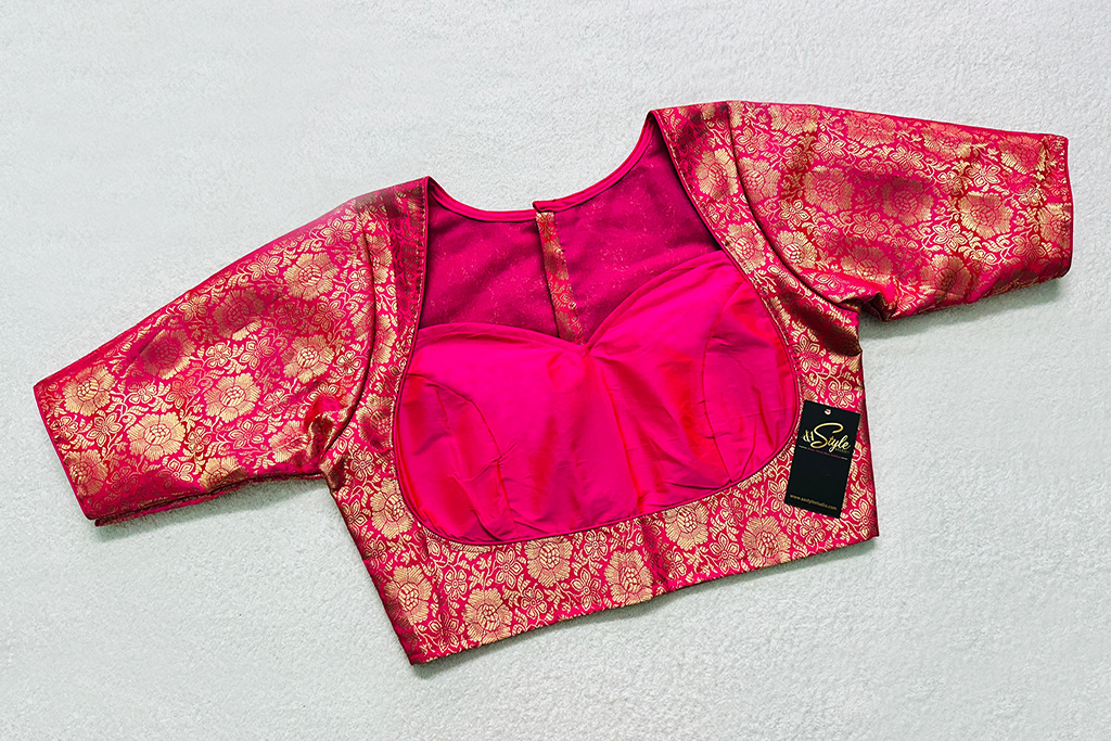 Hot Pink Color Brocade & Samo Silk Blouse