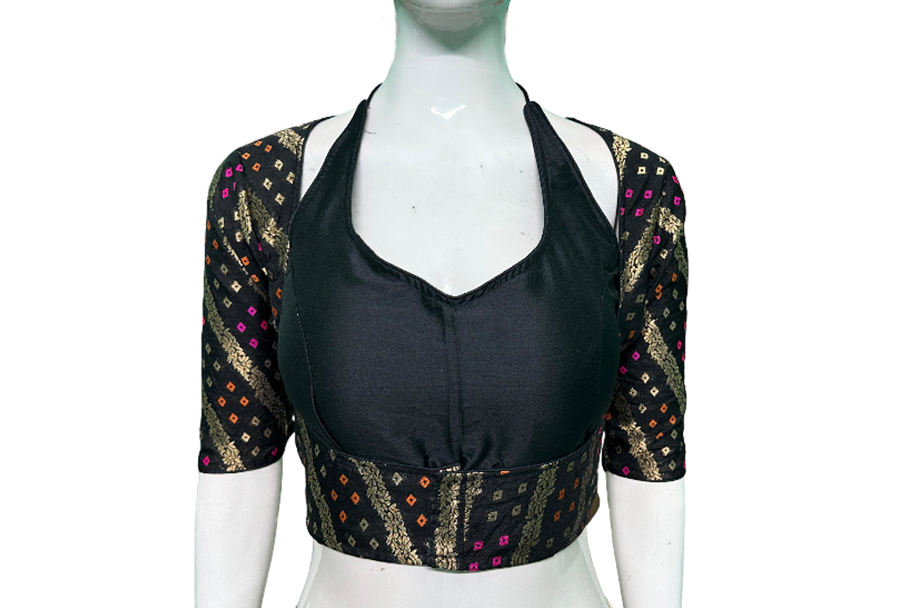 Black Samo Silk Meena Kari Brocade Jacket Blouse