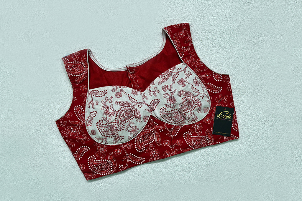 Red & White Color Cotton Printed Blouse