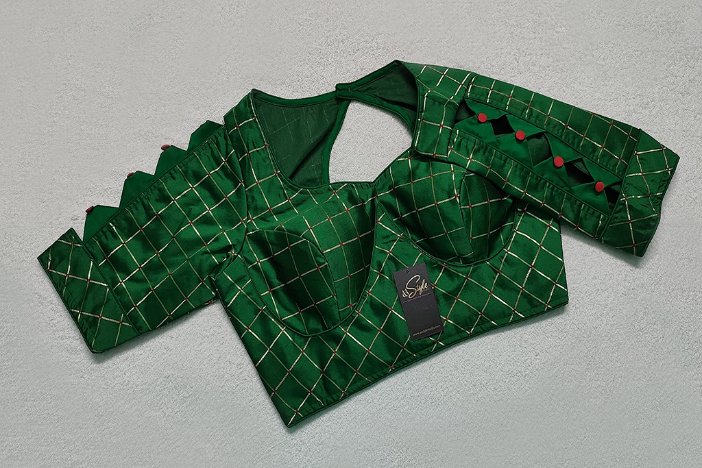 Emerald Green Color Taffeta Silk Blouse