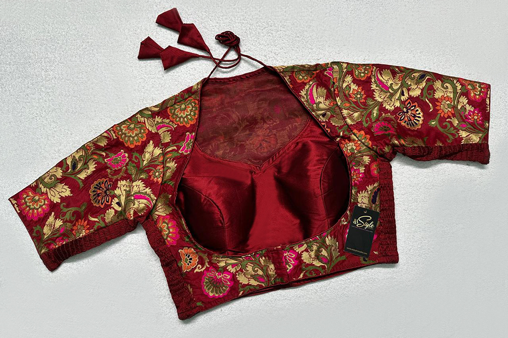 Maroon Samo Silk Meena Kari Brocade Jacket Blouse