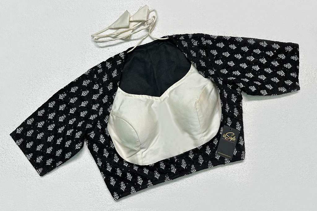 Black & White Printed Rayon Jacket Blouse