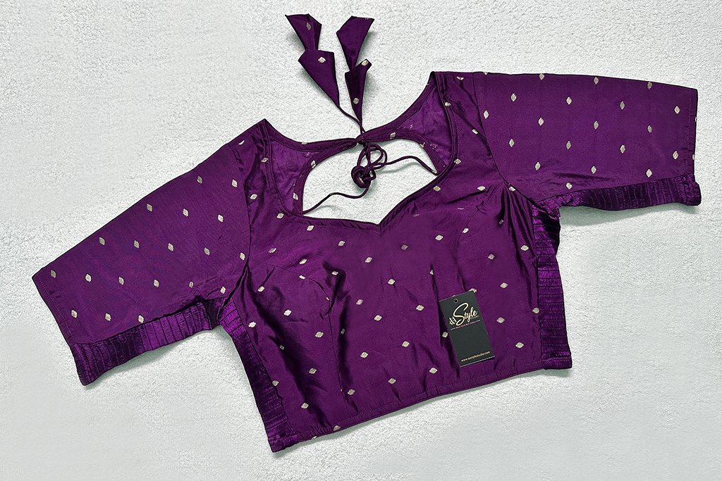 Purple Color Taffeta Silk Elastic Ease Blouse