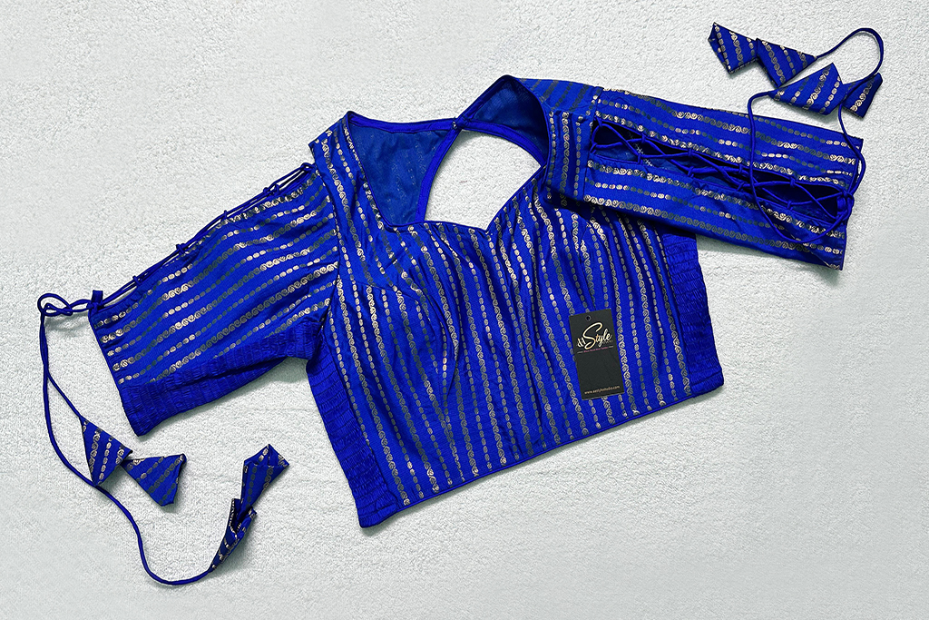 Royal Blue Color Brocade Elastic Ease Blouse