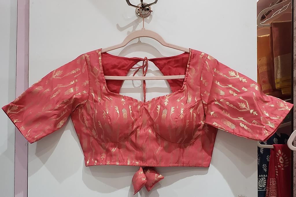 Peach Color Brocade Blouse