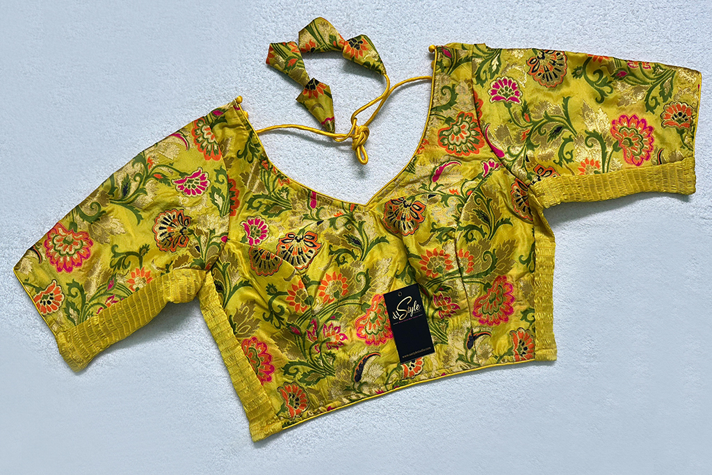 Yellow Meena Kari Elastic Ease Brocade Blouse