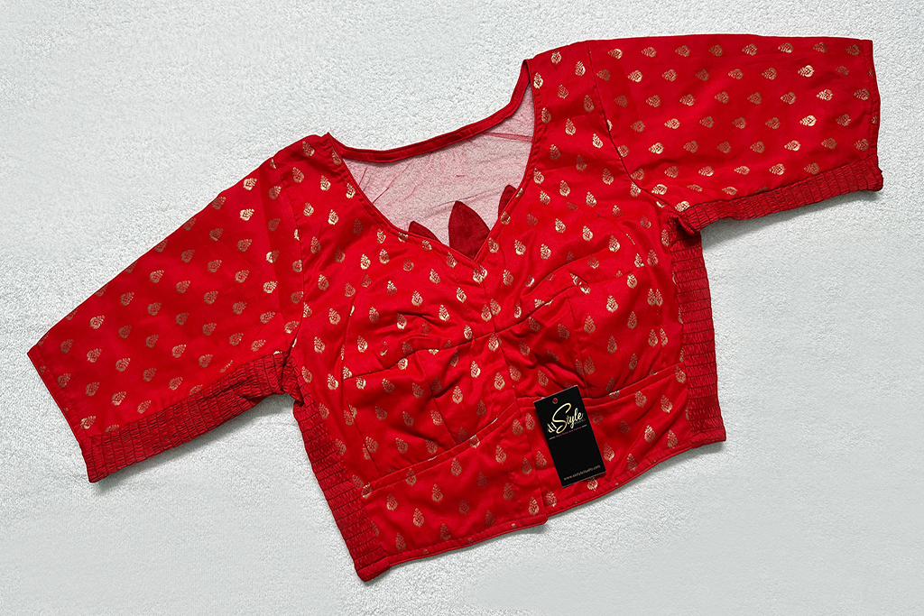 Red Color Chanderi Silk Elastic Ease Blouse