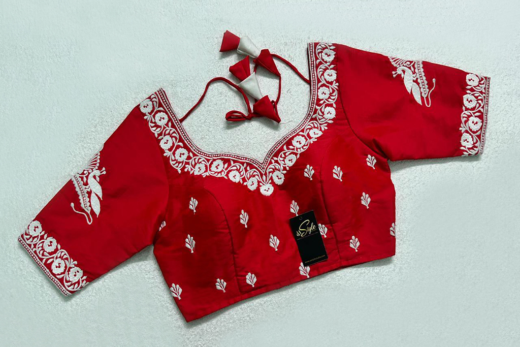 Red Color Samo Silk Embroidery Blouse
